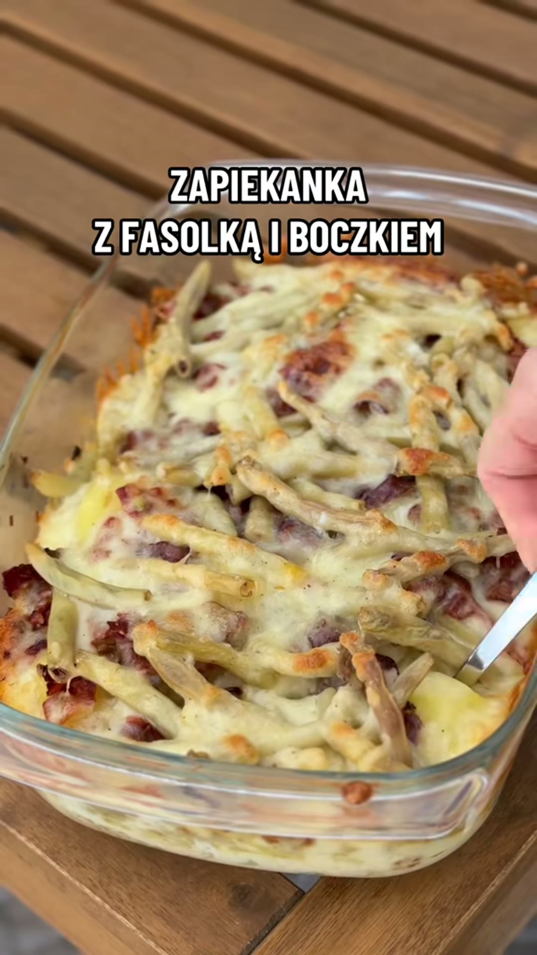Zdjęcie poglądowe dla Zapiekanka z fasolką szparagową i boczkiem