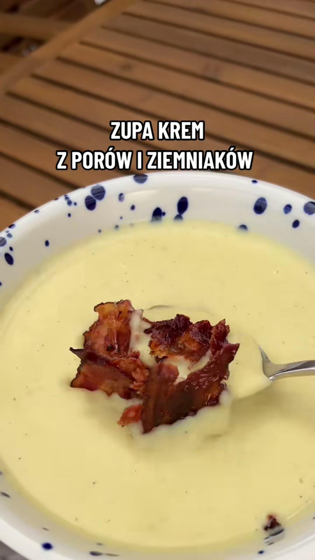 Zdjęcie poglądowe dla Zupa krem z porów i ziemniaków z chipsami z boczku